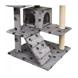 Arbre À Chat Et Griffoir Sisal 125 Cm Empreintes De Pattes Gris - 170476 - Multicolore