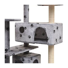 Arbre À Chat Et Griffoir Sisal 125 Cm Empreintes De Pattes Gris - 170476 - Multicolore