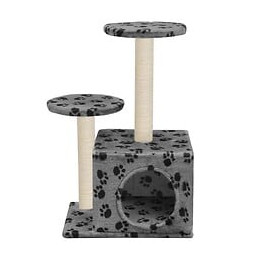 Arbre À Chat Avec Griffoir En Sisal 60 Cm Gris Motif De Pattes - Accessoires Pour Chats - Meubles Pour Chats - Gris - Gris