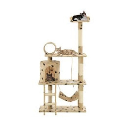 Arbre À Chat Avec Griffoir En Sisal 140cm Beige Motif De Pattes - Accessoires Pour Chats - Meubles Pour Chats - Beige - Beige