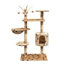 Arbre À Chat Et Griffoir Sisal 125 Cm Empreintes De Pattes Beige - Multicolore