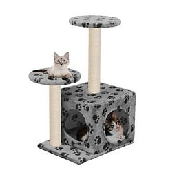 Arbre À Chat Avec Griffoir En Sisal 60 Cm Gris Motif De Pattes - Accessoires Pour Chats - Meubles Pour Chats - Gris - Gris