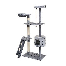 Arbre À Chat Et Griffoir Sisal 150 Cm Empreintes De Pattes Gris - Multicolore