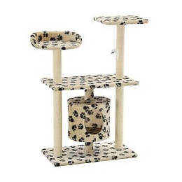 Arbre À Chat Avec Griffoir En Sisal 95 Cm Beige Motif De Pattes - Accessoires Pour Chats - Meubles Pour Chats - Beige - Beige