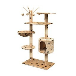 Arbre À Chat Et Griffoir Sisal 125 Cm Empreintes De Pattes Beige - Multicolore