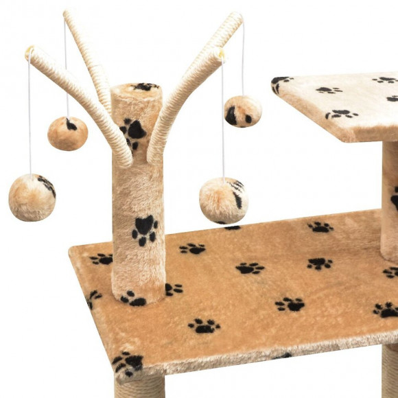 Arbre À Chat Et Griffoir Sisal 125 Cm Empreintes De Pattes Beige - Multicolore