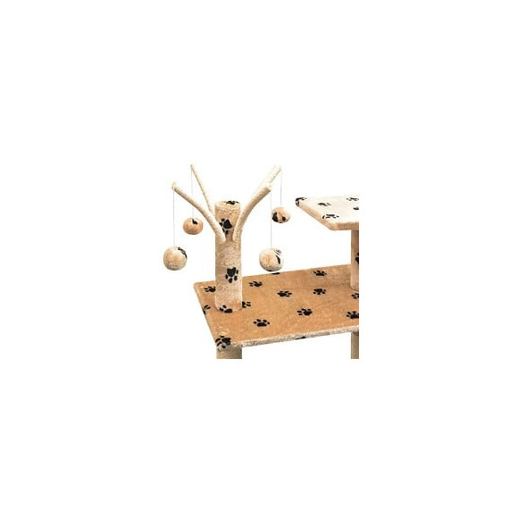 Arbre À Chat Et Griffoir Sisal 125 Cm Empreintes De Pattes Beige - Multicolore