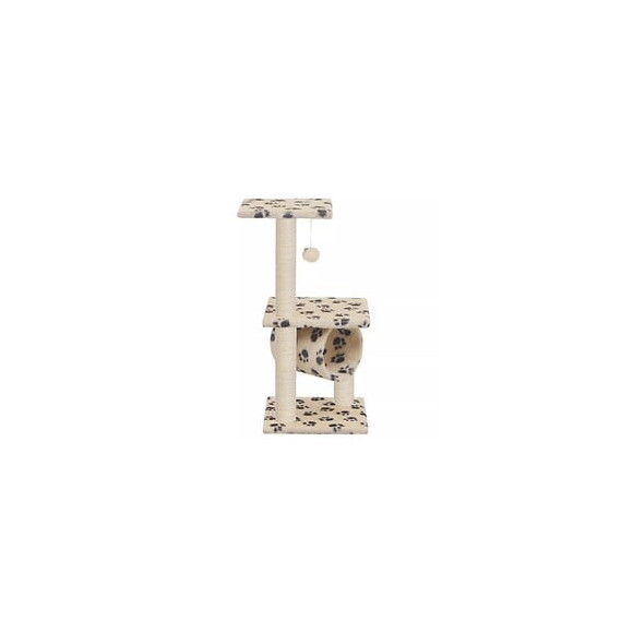 Arbre À Chat Avec Griffoirs En Sisal 65 Cm Beige Motif Pattes - Accessoires Pour Chats - Meubles Pour Chats - Beige - Beige