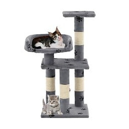 Arbre À Chat Et Griffoir Sisal 65 Cm Empreintes De Pattes Gris - Accessoires Pour Chats - Meubles Pour Chats - Gris - Gris