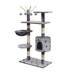Arbre À Chat Et Griffoir Sisal 125 Cm Empreintes De Pattes Gris - 170481 - Multicolore