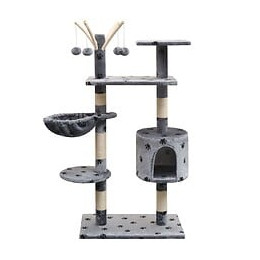 Arbre À Chat Et Griffoir Sisal 125 Cm Empreintes De Pattes Gris - 170481 - Multicolore