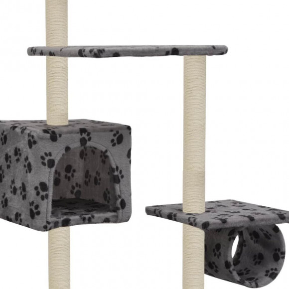 Arbre À Chat Avec Griffoirs En Sisal 260 Cm Gris Motif Pattes - Accessoires Pour Chats - Meubles Pour Chats - Gris - Gris