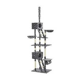 Arbre À Chat Avec Griffoir En Sisal 230-260cm Gris Motif Pattes - Accessoires Pour Chats - Meubles Pour Chats - Gris - Gris