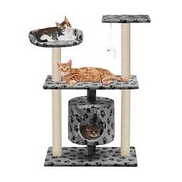 Arbre À Chat Avec Griffoir En Sisal 95 Cm Gris Motif De Pattes - Accessoires Pour Chats - Meubles Pour Chats - Gris - Gris