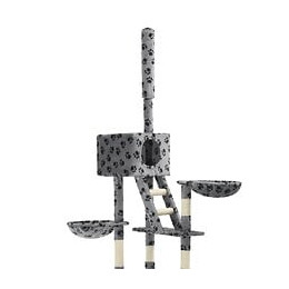 Arbre À Chat Avec Griffoir En Sisal 230-260cm Gris Motif Pattes - Accessoires Pour Chats - Meubles Pour Chats - Gris - Gris