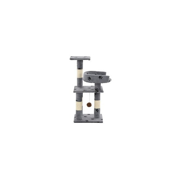 Arbre À Chat Et Griffoir Sisal 65 Cm Empreintes De Pattes Gris - Accessoires Pour Chats - Meubles Pour Chats - Gris - Gris