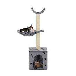 Arbre À Chat Et Griffoir Sisal 105 Cm Empreintes De Pattes Gris - Accessoires Pour Chats - Meubles Pour Chats - Gris - Gris