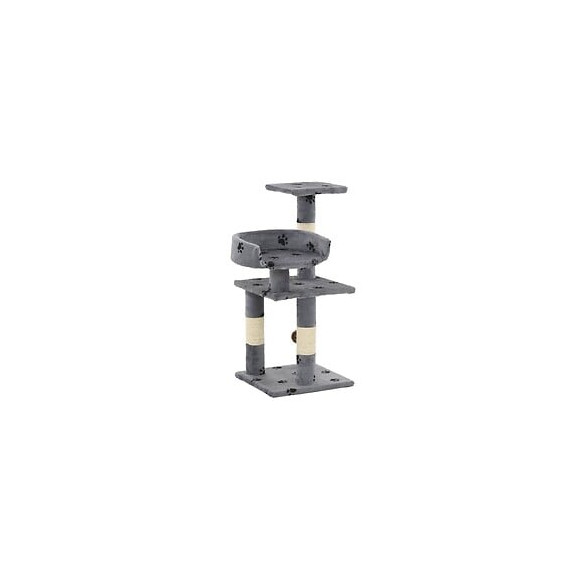 Arbre À Chat Et Griffoir Sisal 65 Cm Empreintes De Pattes Gris - Accessoires Pour Chats - Meubles Pour Chats - Gris - Gris