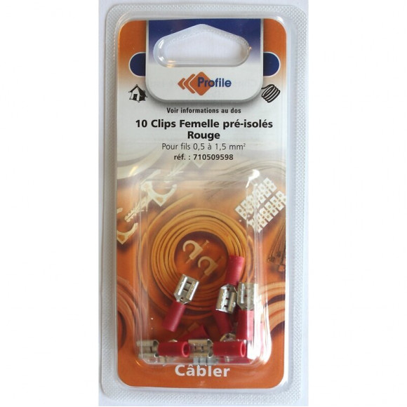 10 Cosses Clips Pré-isolées Femelles Rouges