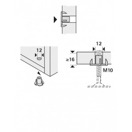 Lot De 4 Écrous À Enfoncer Acier Chromé Hettich, L.25 Mm