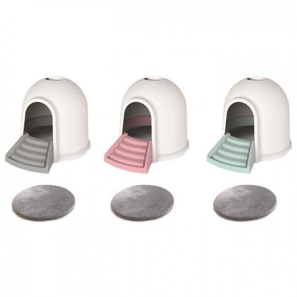 M-pets Maison De Toilette Igloo 2en1 - 45,7x59,7x43,2cm - Blanc Et Gris - Pour Chat