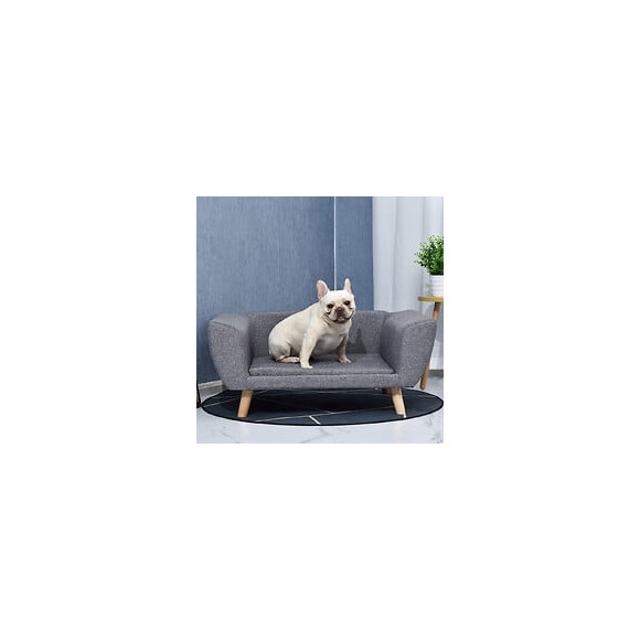 Canapé Chien Lit Pour Chien Design Scandinave Coussin Moelleux Pieds Bois Massif Dim. 87 X 61 X 36 Cm Polyester Gris