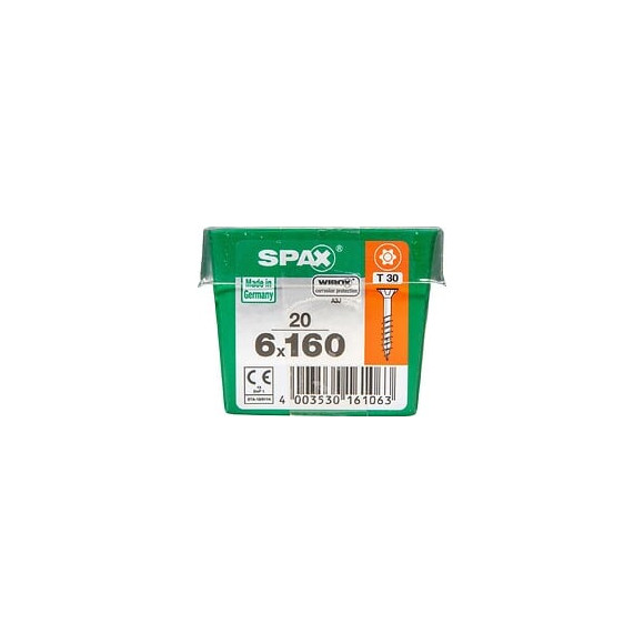 Lot De 20 Vis Acier Tête Fraisée Torx Spax, Diam.6 Mm X L.160 Mm