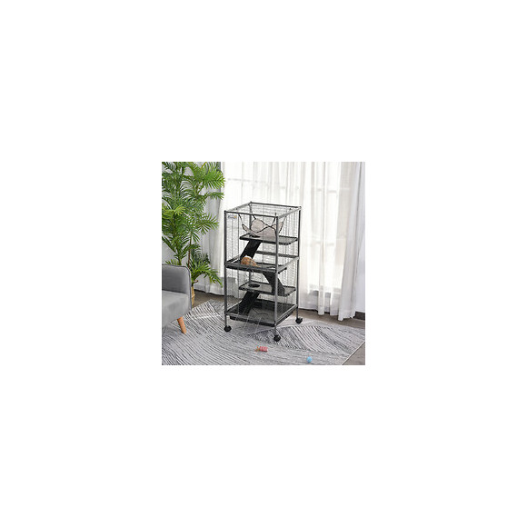 Cage Pour Petits Animaux Portable Avec 2 Portes Hamac Métal Pp 52 X 52 X 113,5 Cm Gris