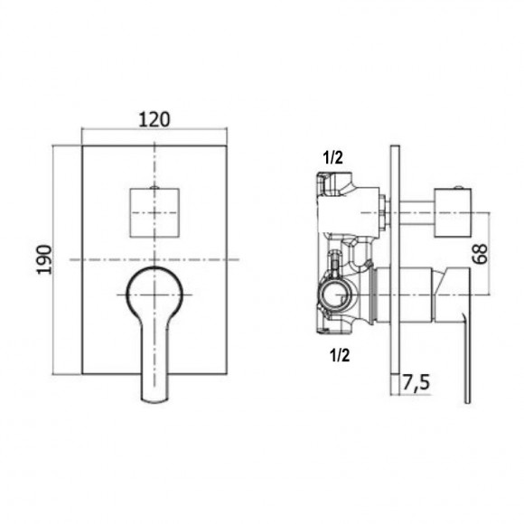 Mitigeur Douche Encastré Avec Inverseur À Bouton-poussoir Chromé - 2 Sorties
