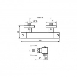 Mitigeur Thermostatique Carré Double Sortie Pour Colonne Douche