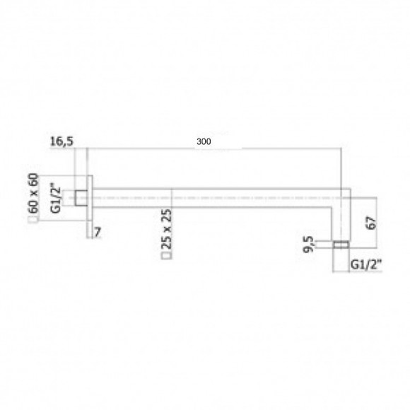 Bras De Douche Carré, 30cm