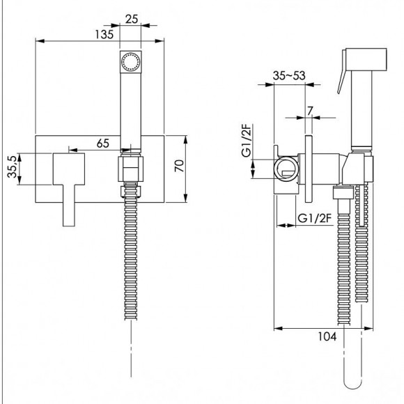 Kit Complet D'hygiène Bidet Douche À Main En Laiton Carré