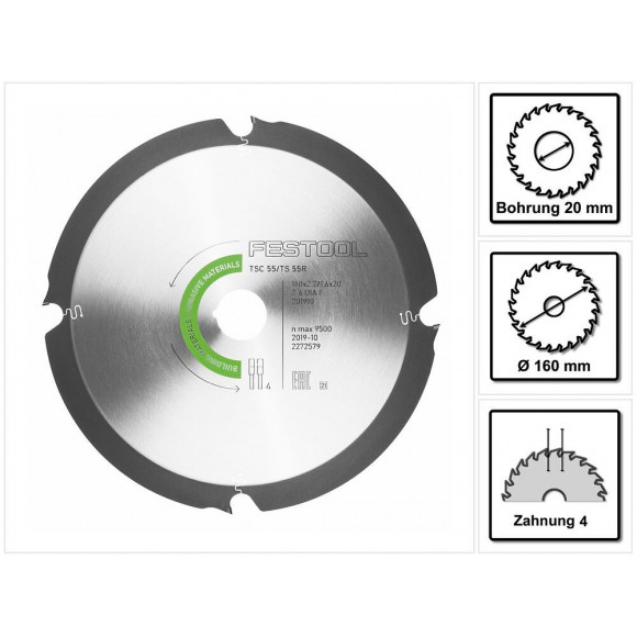 Festool Lame De Scie Diamant 160 X 2,2 X 20 Dia4 Pour Ts 55 R Et Tsc 55 ( 201910 )