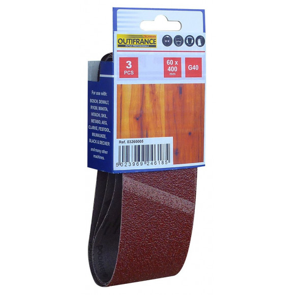 Lot De 3 Bandes De Ponçage - Grain 80 - 60 X 400 Mm