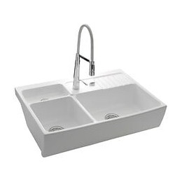 Ewi Evier Cuisine A Poser Timbre Doffice 2 Bacs + 1/2 Bac - Ceramique - 89,5 X 62,5 Cm - Blanc