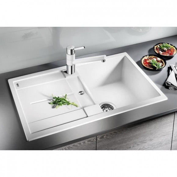 Blanco Metra 45s - Evier - Silgranit - 1 Cuve - Egouttoir Reversible - Vidage Auto - Siphon Inclus - Gris Rocher