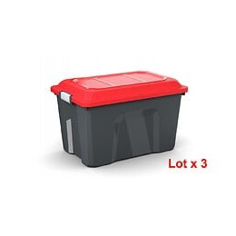 Lot De 3 Malles Sundis Plastique Noir / Rouge Cm