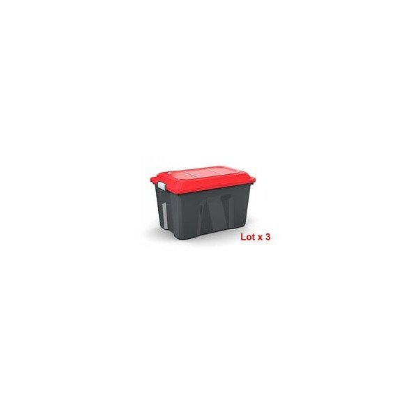Lot De 3 Malles Sundis Plastique Noir / Rouge Cm