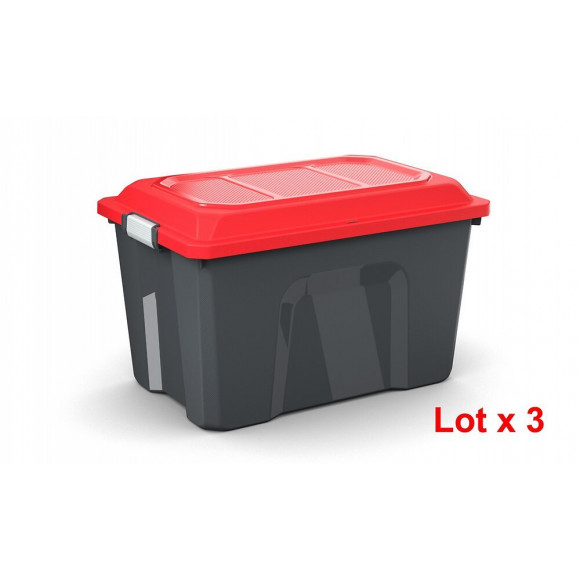 Lot De 3 Malles Sundis Plastique Noir / Rouge Cm