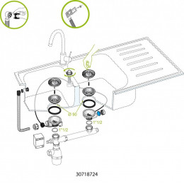 Bonde Évier, 2 Bacs, Diam.90 Mm, Commande À Câble