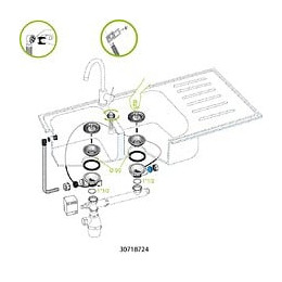 Bonde Évier, 2 Bacs, Diam.90 Mm, Commande À Câble