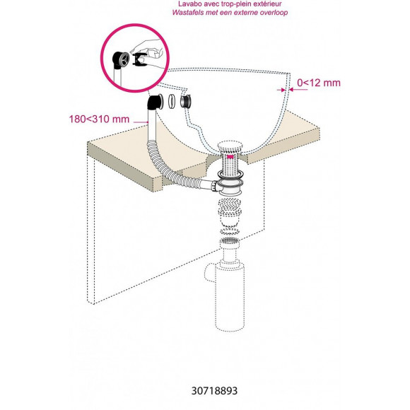 Intercalaire De Trop-plein Extensible,grille Abs D.30 Mm, Wirquin