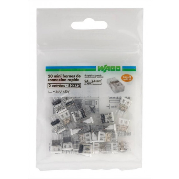 Lot De 20 Minibornes Automatiques, 2,5 Mm² Pour Rigide Wago