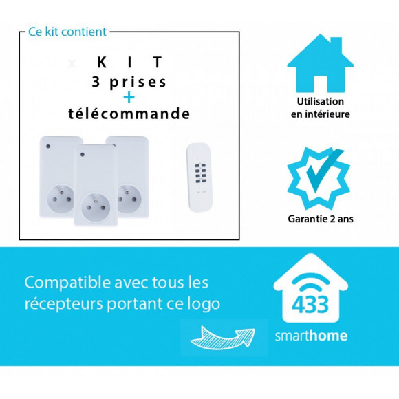Lot De 3 Prises Télécommandables Connectées Intérieure Smartwares