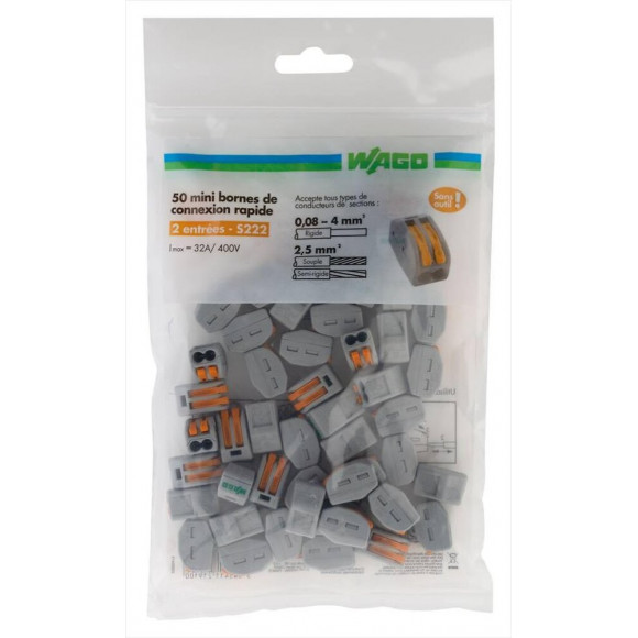 Lot De 50 Bornes Automatiques À Levier, 2,5 Mm² Pour Rigide Et Souple Wago