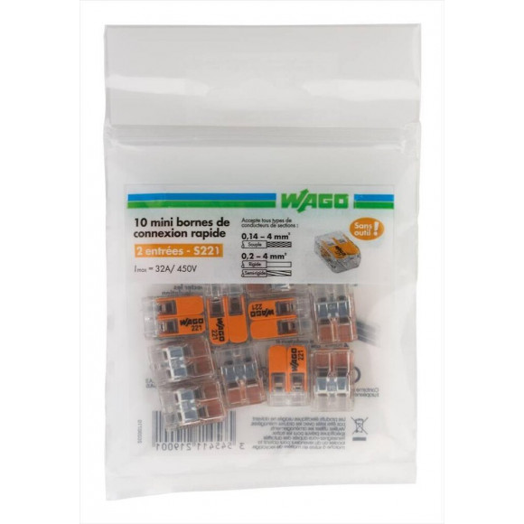 Lot De 10 Minibornes Automatiques À Levier, 2,5 Mm² Pour Rigide Et Souple Wago