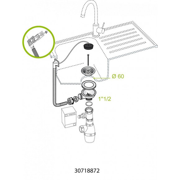 Bonde Évier, Diam.60 Mm, Avec Trop Plein, Grès