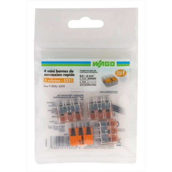 Lot De 4 Bornes Automatiques, 6 Mm² Pour Rigide Et Souple Wago