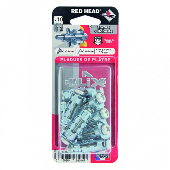 Lot De 10 Chevilles Et Vis À Expansion Red Head, Diam.6 X L.34 Mm