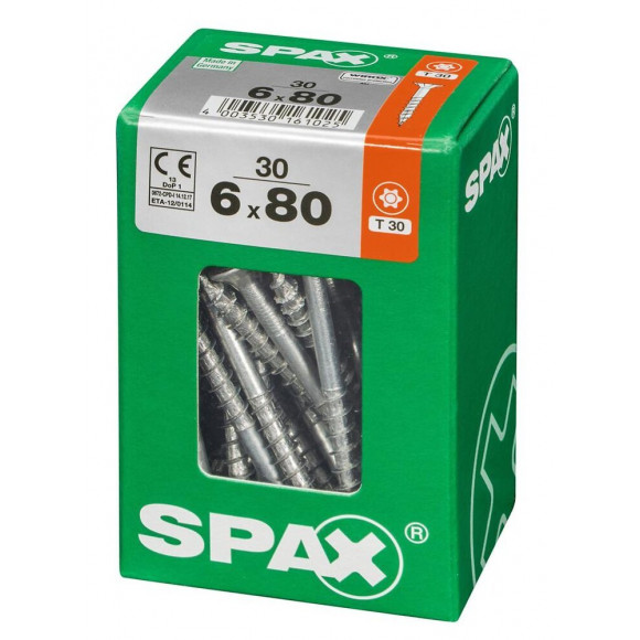 Lot De 30 Vis Acier Tête Fraisée Torx Spax, Diam.6 Mm X L.80 Mm
